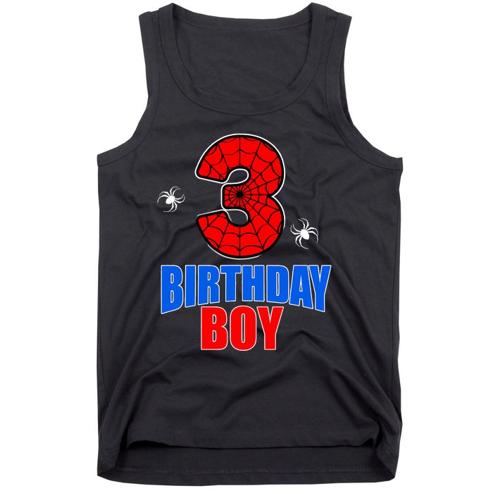 Spider Web Three 3 Years Old 3rd Birthday Boy Party Tank Top