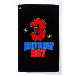 Spider Web Three 3 Years Old 3rd Birthday Boy Party Platinum Collection Golf Towel