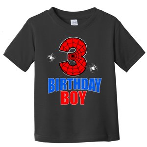 Spider Web Three 3 Years Old 3rd Birthday Boy Party Toddler T-Shirt