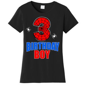 Spider Web Three 3 Years Old 3rd Birthday Boy Party Women's T-Shirt