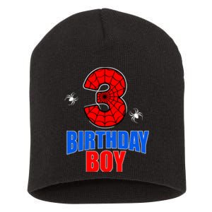 Spider Web Three 3 Years Old 3rd Birthday Boy Party Short Acrylic Beanie