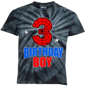 Spider Web Three 3 Years Old 3rd Birthday Boy Party Kids Tie-Dye T-Shirt