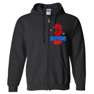 Spider Web Three 3 Years Old 3rd Birthday Boy Party Full Zip Hoodie