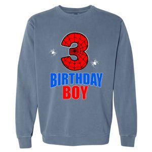 Spider Web Three 3 Years Old 3rd Birthday Boy Party Garment-Dyed Sweatshirt