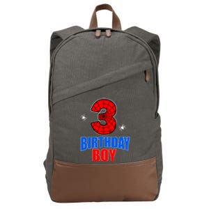 Spider Web Three 3 Years Old 3rd Birthday Boy Party Cotton Canvas Backpack