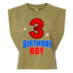 Spider Web Three 3 Years Old 3rd Birthday Boy Party Garment-Dyed Women's Muscle Tee