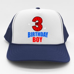 Spider Web Three 3 Years Old 3rd Birthday Boy Party Trucker Hat