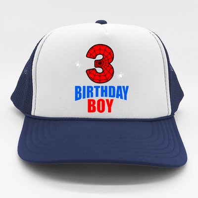 Spider Web Three 3 Years Old 3rd Birthday Boy Party Trucker Hat