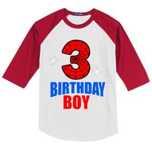 Spider Web Three 3 Years Old 3rd Birthday Boy Party Kids Colorblock Raglan Jersey