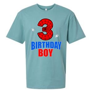 Spider Web Three 3 Years Old 3rd Birthday Boy Party Sueded Cloud Jersey T-Shirt