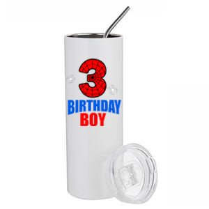 Spider Web Three 3 Years Old 3rd Birthday Boy Party Stainless Steel Tumbler