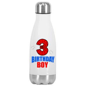 Spider Web Three 3 Years Old 3rd Birthday Boy Party Stainless Steel Insulated Water Bottle