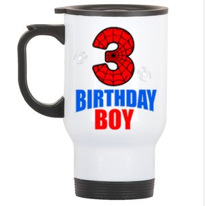 Spider Web Three 3 Years Old 3rd Birthday Boy Party Stainless Steel Travel Mug