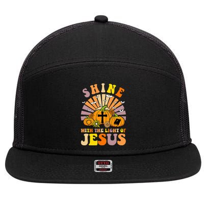 Shine With The Light Of Jesus Christian Lover Halloween Fall 7 Panel Mesh Trucker Snapback Hat