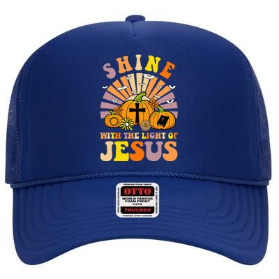 Shine With The Light Of Jesus Christian Lover Halloween Fall High Crown Mesh Back Trucker Hat