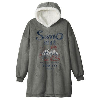 Sumo Wrestling Tokyo Japan Vintage Hooded Wearable Blanket