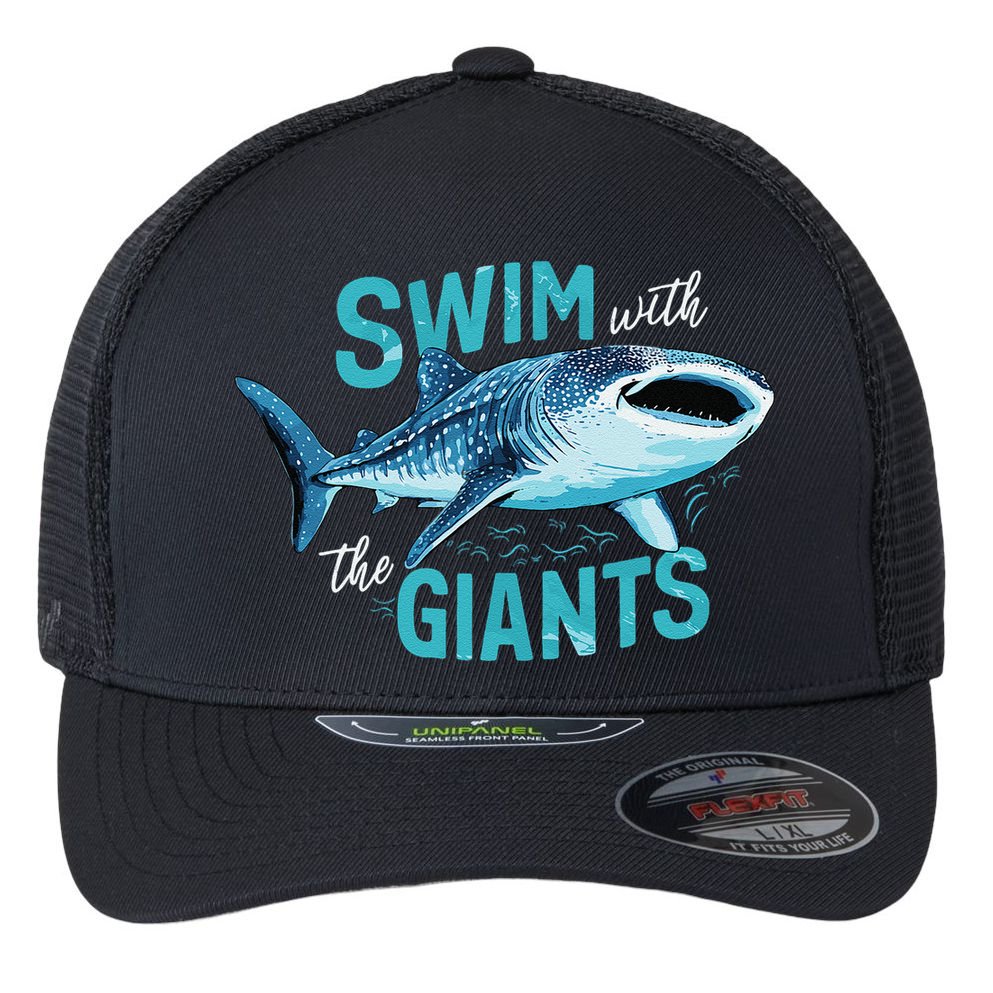 Swim With The Giants Whale Shark Flexfit Unipanel Trucker Cap