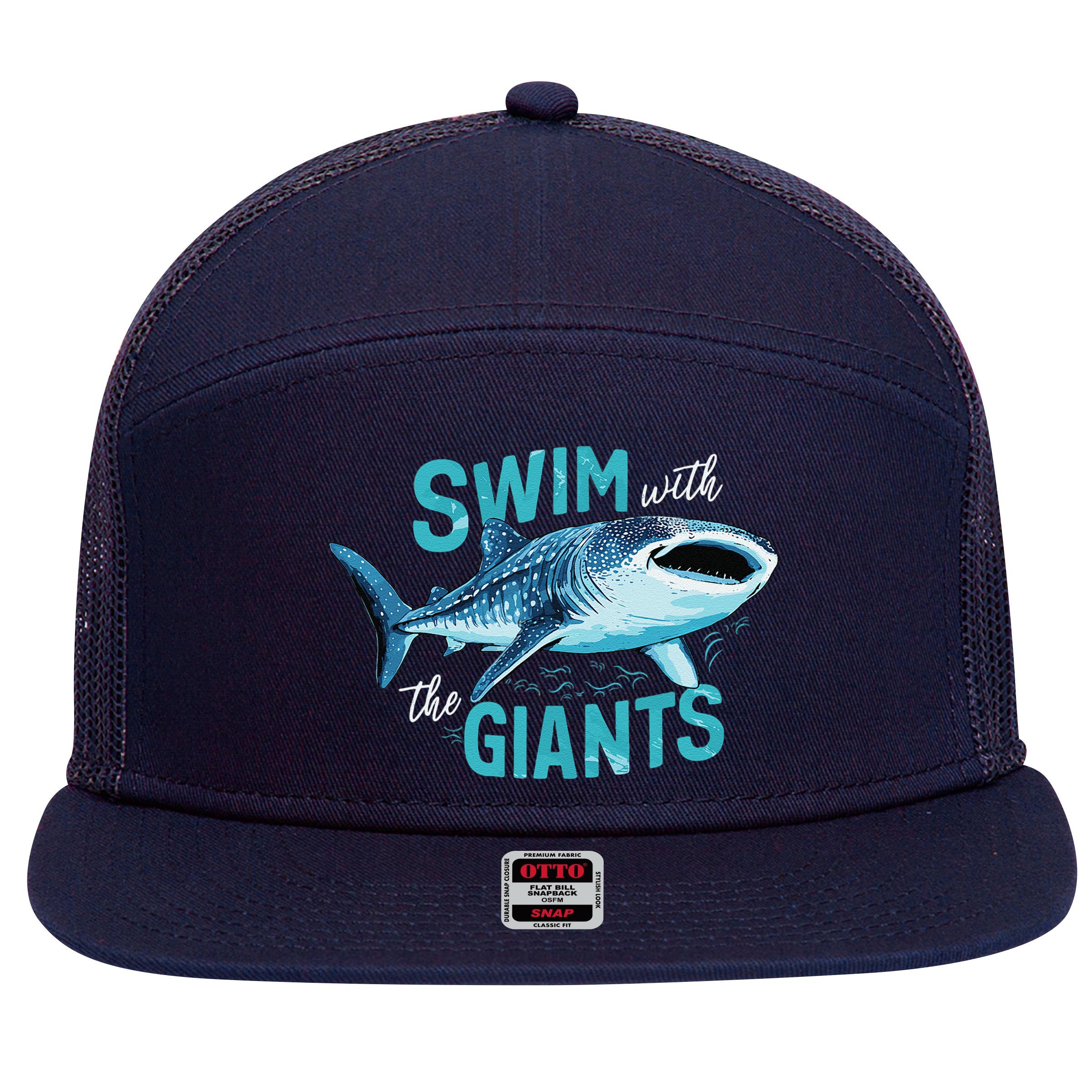 Swim With The Giants Whale Shark 7 Panel Mesh Trucker Snapback Hat