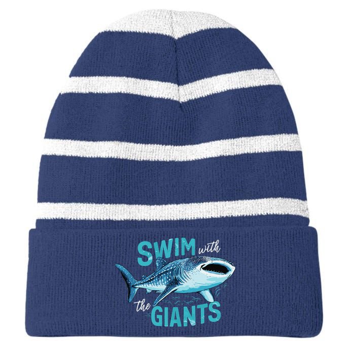 Swim With The Giants Whale Shark Striped Beanie with Solid Band