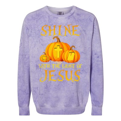 Shine With The Light Of Jesus Christian Halloween Pumpkin Colorblast Crewneck Sweatshirt