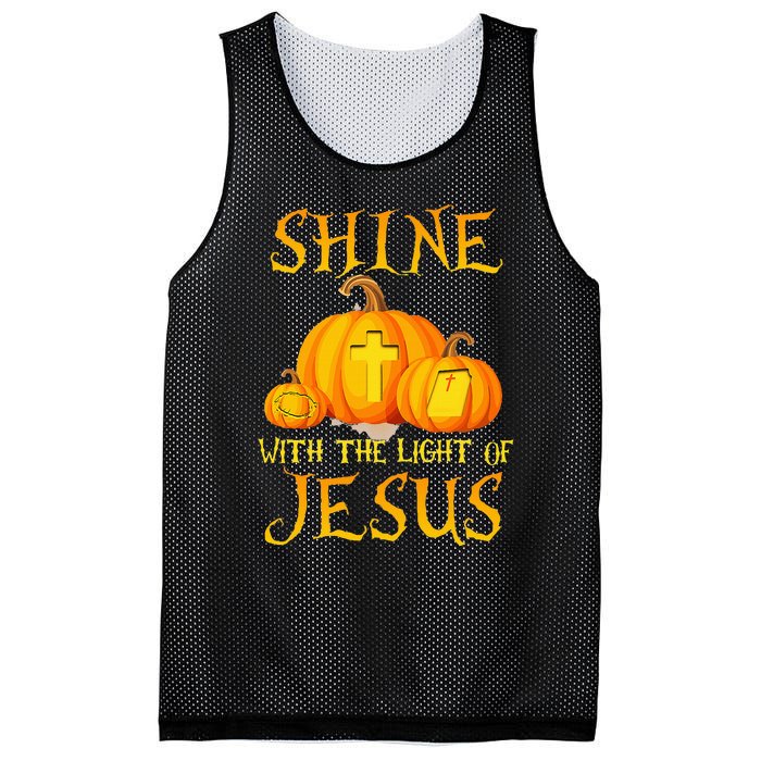 Shine With The Light Of Jesus Christian Halloween Pumpkin Mesh Reversible Basketball Jersey Tank