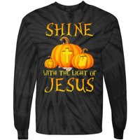 Shine With The Light Of Jesus Christian Halloween Pumpkin Tie-Dye Long Sleeve Shirt