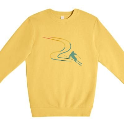 Skier With Tracks In Deep Powder Snow Freeride Gifts Premium Crewneck Sweatshirt