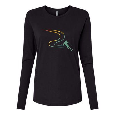 Skier With Tracks In Deep Powder Snow Freeride Gifts Womens Cotton Relaxed Long Sleeve T-Shirt