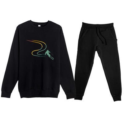 Skier With Tracks In Deep Powder Snow Freeride Gifts Premium Crewneck Sweatsuit Set