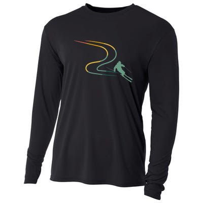 Skier With Tracks In Deep Powder Snow Freeride Gifts Cooling Performance Long Sleeve Crew