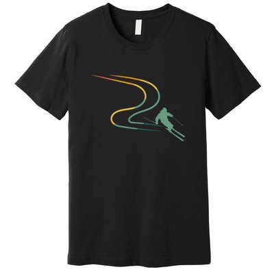 Skier With Tracks In Deep Powder Snow Freeride Gifts Premium T-Shirt