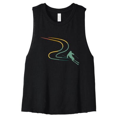 Skier With Tracks In Deep Powder Snow Freeride Gifts Women's Racerback Cropped Tank