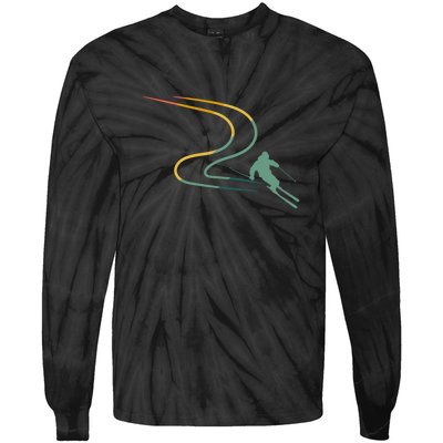 Skier With Tracks In Deep Powder Snow Freeride Gifts Tie-Dye Long Sleeve Shirt