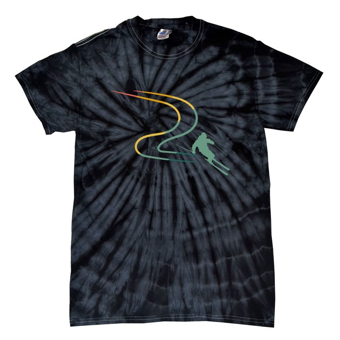 Skier With Tracks In Deep Powder Snow Freeride Gifts Tie-Dye T-Shirt