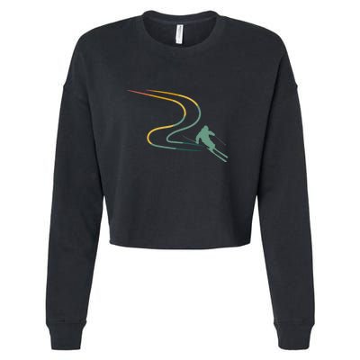 Skier With Tracks In Deep Powder Snow Freeride Gifts Cropped Pullover Crew