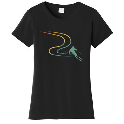 Skier With Tracks In Deep Powder Snow Freeride Gifts Women's T-Shirt