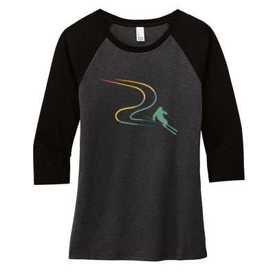 Skier With Tracks In Deep Powder Snow Freeride Gifts Women's Tri-Blend 3/4-Sleeve Raglan Shirt