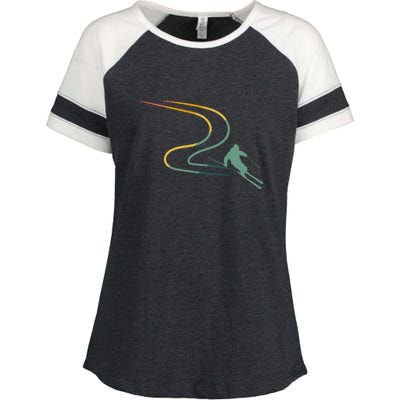 Skier With Tracks In Deep Powder Snow Freeride Gifts Enza Ladies Jersey Colorblock Tee