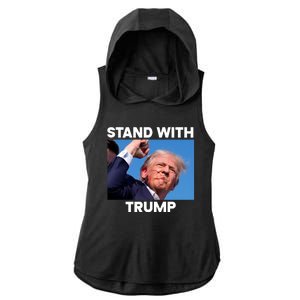 Stand With Trump Fight Gun Shot Fired Rally Shooting Ladies PosiCharge Tri-Blend Wicking Draft Hoodie Tank