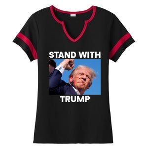 Stand With Trump Fight Gun Shot Fired Rally Shooting Ladies Halftime Notch Neck Tee