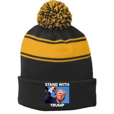 Stand With Trump Fight Gun Shot Fired Rally Shooting Stripe Pom Pom Beanie