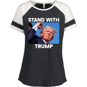 Stand With Trump Fight Gun Shot Fired Rally Shooting Enza Ladies Jersey Colorblock Tee