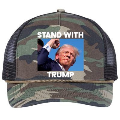 Stand With Trump Fight Gun Shot Fired Rally Shooting Retro Rope Trucker Hat Cap