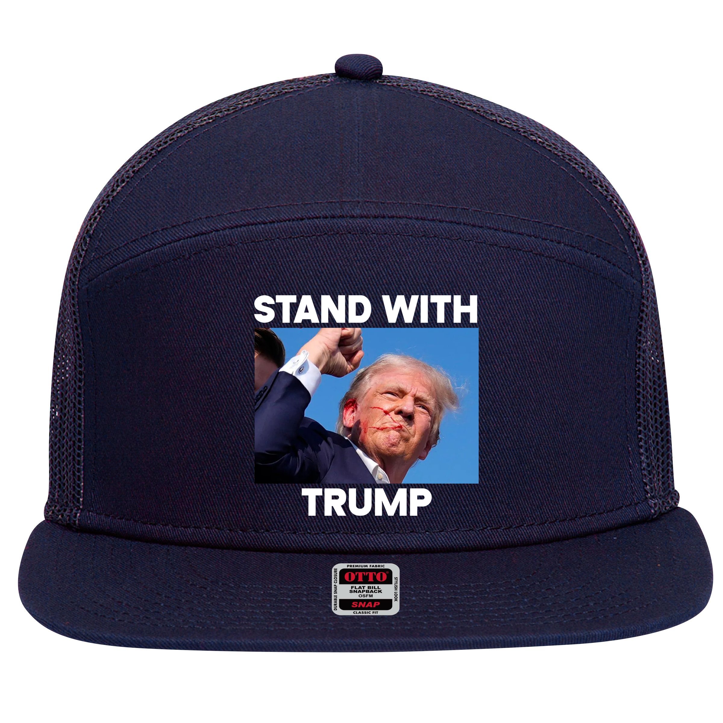 Stand With Trump Fight Gun Shot Fired Rally Shooting 7 Panel Mesh Trucker Snapback Hat