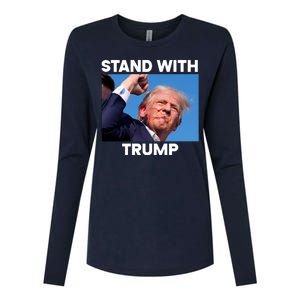 Stand With Trump Fight Gun Shot Fired Rally Shooting Womens Cotton Relaxed Long Sleeve T-Shirt