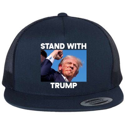 Stand With Trump Fight Gun Shot Fired Rally Shooting Flat Bill Trucker Hat