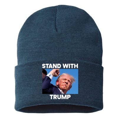 Stand With Trump Fight Gun Shot Fired Rally Shooting Sustainable Knit Beanie