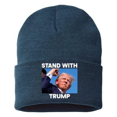 Stand With Trump Fight Gun Shot Fired Rally Shooting Sustainable Knit Beanie