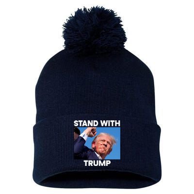 Stand With Trump Fight Gun Shot Fired Rally Shooting Pom Pom 12in Knit Beanie