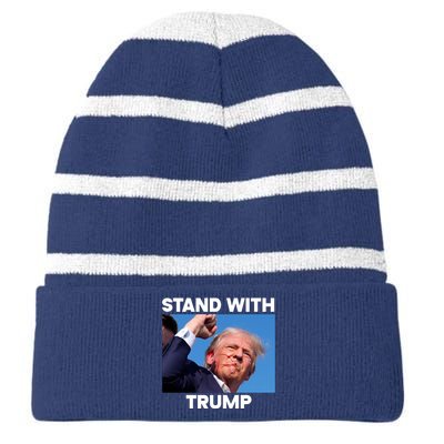 Stand With Trump Fight Gun Shot Fired Rally Shooting Striped Beanie with Solid Band